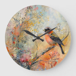 Reloj Redondo Grande Autumn Robin Wall Clock