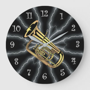 Reloj Redondo Grande Avant-Garde ~ Encendido de Tuba 01 B ~ Negro/Plata