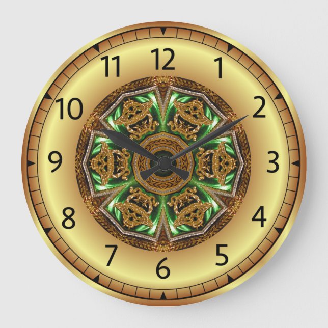 Reloj Redondo Grande Avant - Garde, Verde y Dorado, Diseño KNF 1 ~  (Anverso)