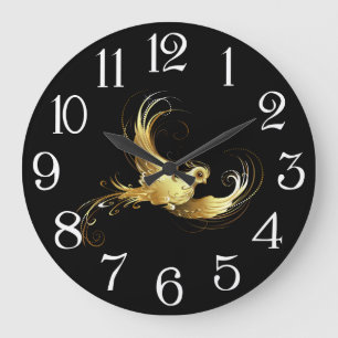 Reloj Redondo Grande Ave dorada sobre fondo negro