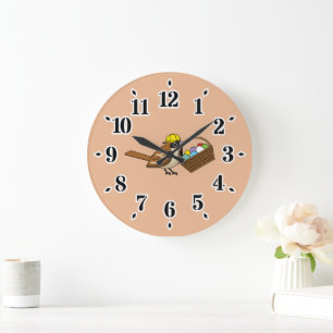 Reloj Redondo Grande Ave dulce divertida con cesta de huevos coloridos