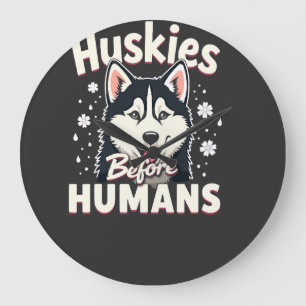 Reloj Redondo Grande Aventura de Trineo de Perros Equipo Husky Invierno