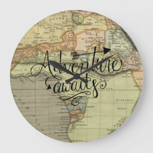 Reloj Redondo Grande Aventura Espera Mapa del Mundo Antiguo