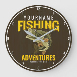 Reloj Redondo Grande Aventuras de pesca personalizadas: pescador de baj