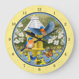 Reloj Redondo Grande Aves azules y amarillos redondos