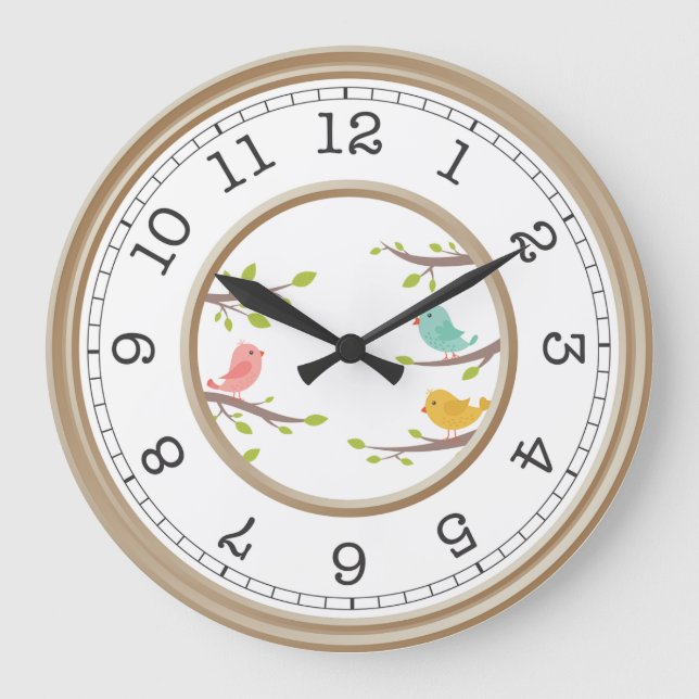 Reloj Redondo Grande Aves coloridas en las ramas (Anverso)