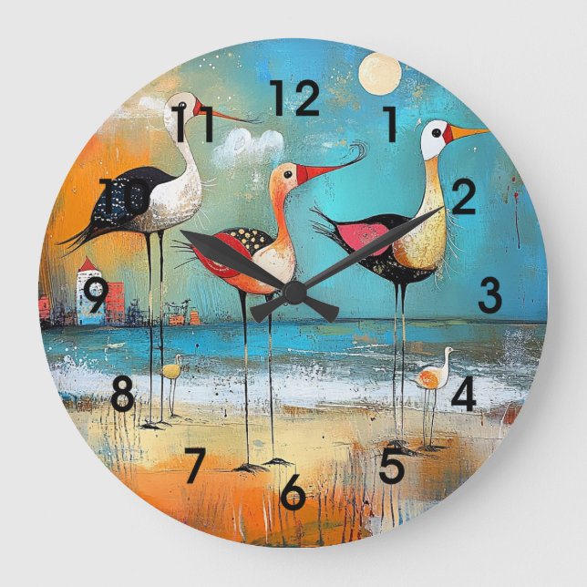 Reloj Redondo Grande Aves cortas, ilustracion caprichoso, (Anverso)