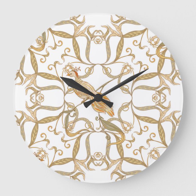 Reloj Redondo Grande Aves de flores de Art Nouveau (Anverso)