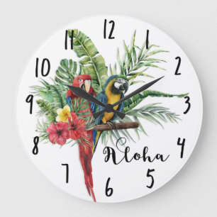 Reloj Redondo Grande Aves de Paraíso Isla Tropical Floral Botánico