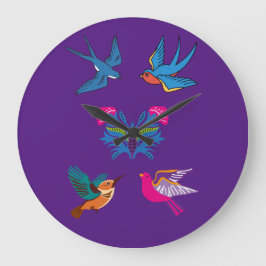 Reloj Redondo Grande Aves de una pluma por Sharon Dawn