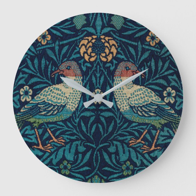 Reloj Redondo Grande Aves de William Morris, retro (Anverso)