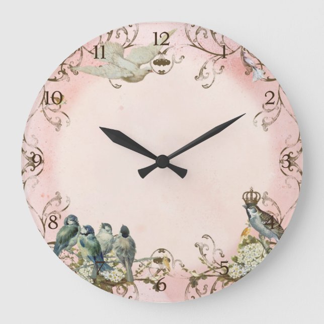 Reloj Redondo Grande Aves de Woodland Encantadas Dove Swirl Personaliza (Anverso)