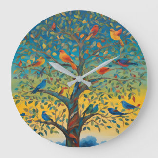 Reloj Redondo Grande Aves en ramas de árboles
