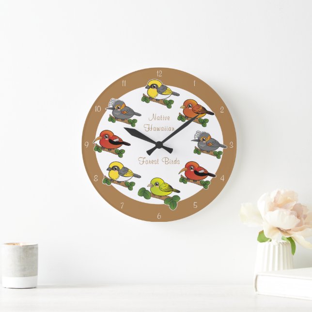 Reloj Redondo Grande Aves forestales de Hawái (Hogar)