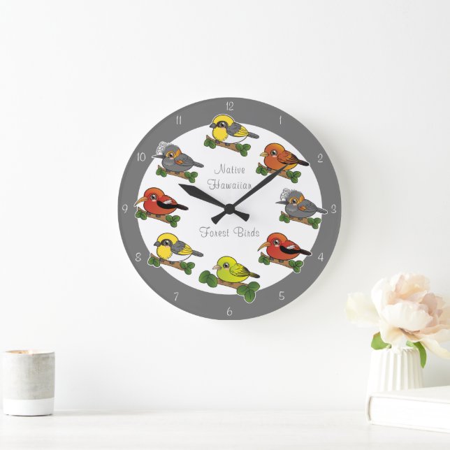 Reloj Redondo Grande Aves forestales de Hawái (Hogar)