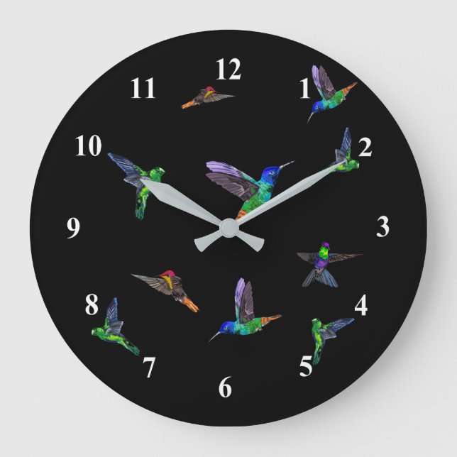 Reloj Redondo Grande Aves Primaverales - Colibrí - Elige/Agrega tu colo (Anverso)