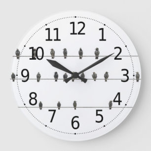 Reloj Redondo Grande Aves simples en el Ilustracion hecho a mano