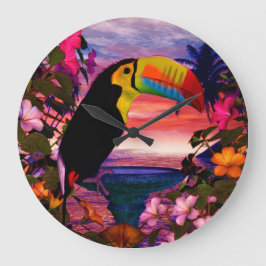 Reloj Redondo Grande Aves Tropicales 2 Decoración "Toucans"