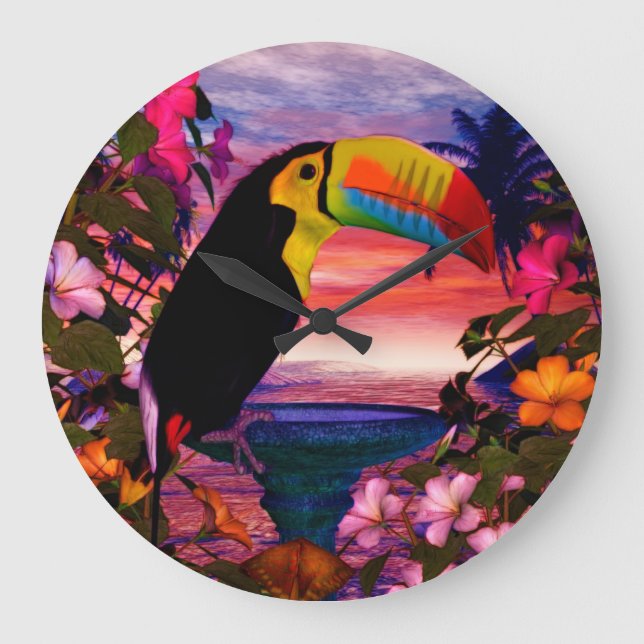 Reloj Redondo Grande Aves Tropicales 2 Decoración "Toucans" (Anverso)
