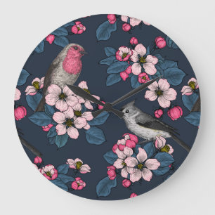 Reloj Redondo Grande Aves y flores
