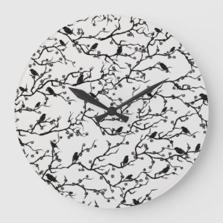 Reloj Redondo Grande Aves y Sakura hacen pintura japonesa