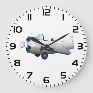 Reloj Redondo Grande Avión de dibujos animados blanco con hélice estilo