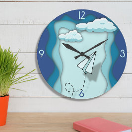 Reloj Redondo Grande Avión de papel | El viaje comienza con un solo