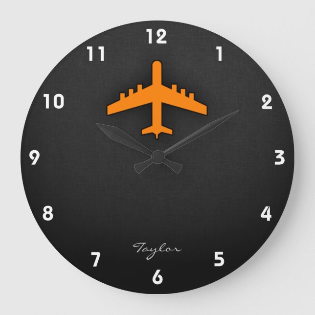 Reloj Redondo Grande Avión naranja (Anverso)
