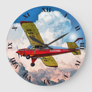 Reloj Redondo Grande Aviones personales amarillos azules rojos con su