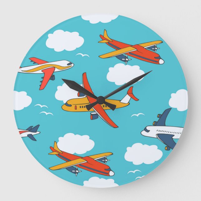 Reloj Redondo Grande Aviones y nubes, grupo de niños sin soldadura (Anverso)