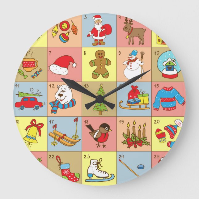 Reloj Redondo Grande Aviso de navidades: Colección de elementos Doodle (Anverso)