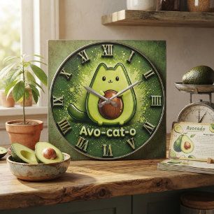 Reloj Redondo Grande Avo-Cat-O Funny Avocado Cat Cute Kawaii Kitchen