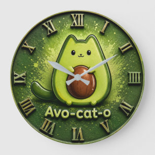 Reloj Redondo Grande Avo-Cat-O Funny Avocado Cat Cute Kawaii Kitchen