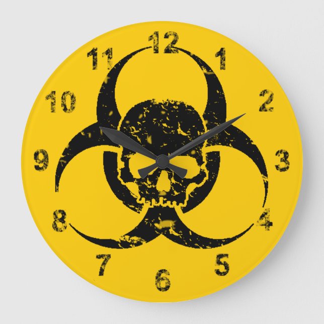 Reloj Redondo Grande Awesome Grunge Biohazard Symbol and a skull (Anverso)
