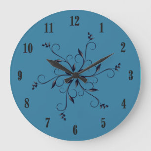 Reloj Redondo Grande Azul astral con números y acento negros