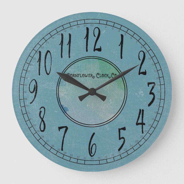 Reloj Redondo Grande Azul de Cornflower con meteorización (Anverso)