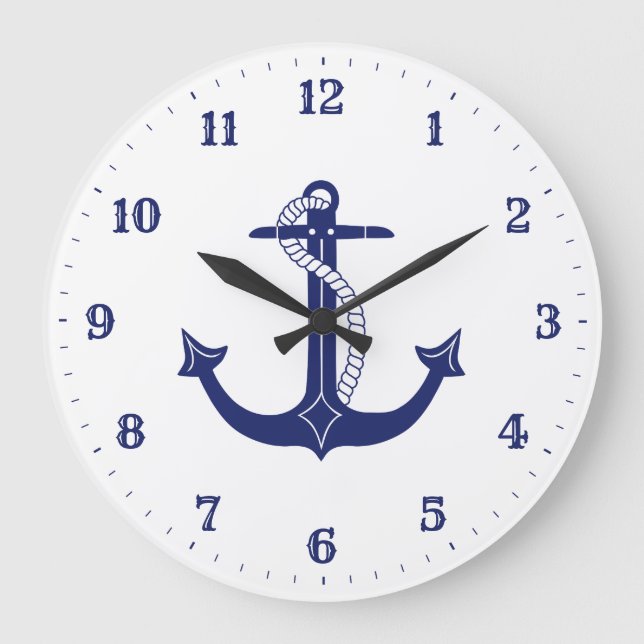 Reloj Redondo Grande Azul de la Marina de Ancla Náutica (Anverso)