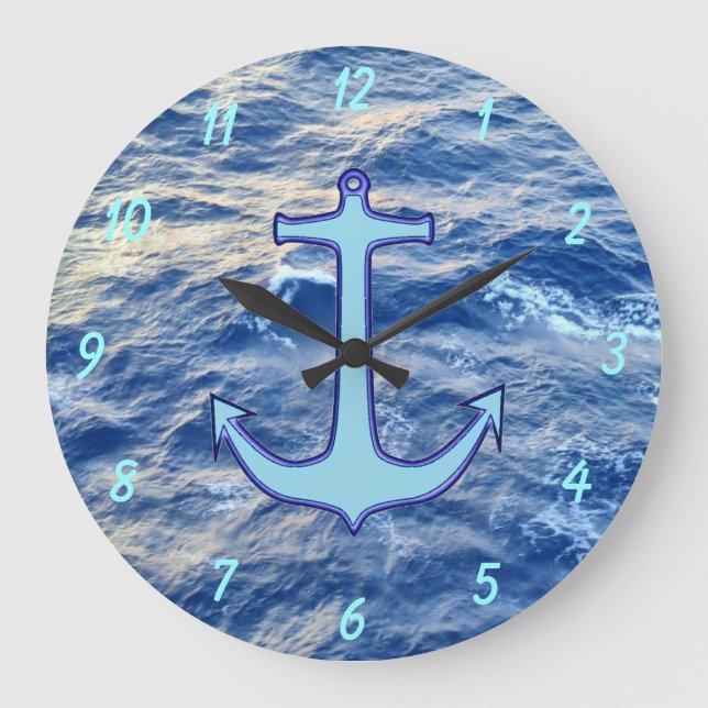 Reloj Redondo Grande Azul del ancla de la agua de mar (Anverso)