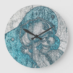 Reloj Redondo Grande Azul del vintage del retrato del ángel de Jesús