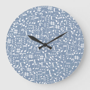 Reloj Redondo Grande Azul Fumado Claro con Notas Musicales Bailarinas