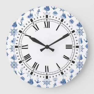 Reloj Redondo Grande Azul náutico y blanco del ancla del tema