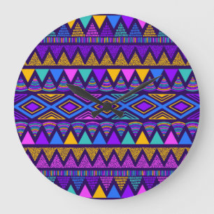Reloj Redondo Grande Azul neón: Patrón Navajo tribal