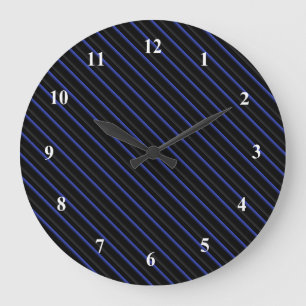 Reloj Redondo Grande Azul oscuro y negro diagonal rayado