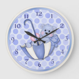 Reloj Redondo Grande Azul oso paraguas - Personalizar
