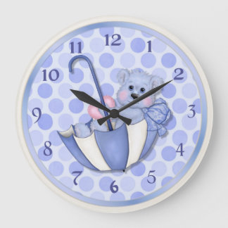 Reloj Redondo Grande Azul oso paraguas - Personalizar