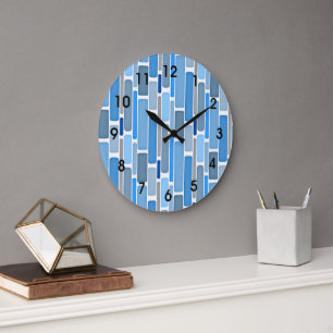 Reloj Redondo Grande Azul pastel y patrón gris
