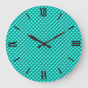 Reloj Redondo Grande azul pavo real, aspecto de esmalte, cuadrícula de