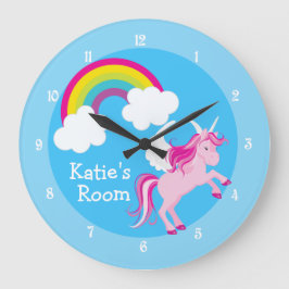 Reloj Redondo Grande Azul Personalizado unicornio