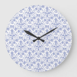 Reloj Redondo Grande Azul perwinkle personalizado sobre floral decorati