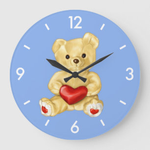 Reloj Redondo Grande Azul que hipnotiza el oso de peluche lindo
